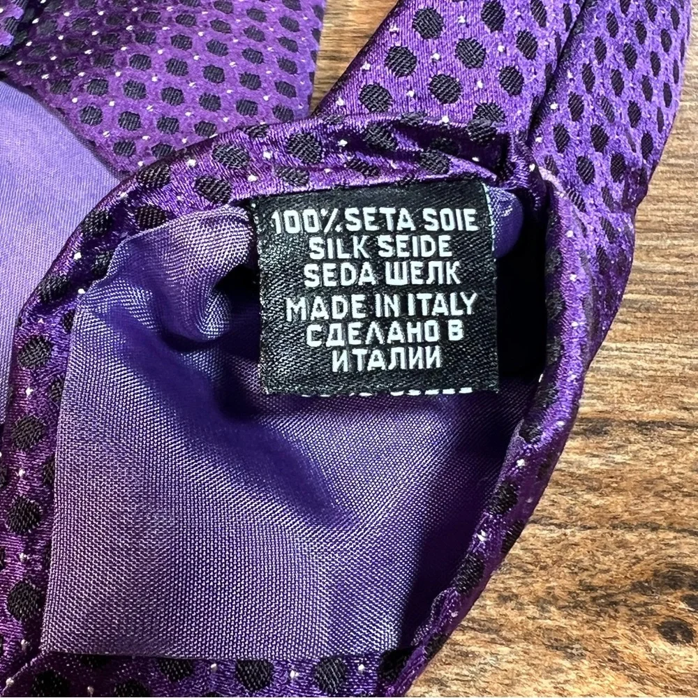 HUGO Boss Purple/Black Polka Dot Print 100% Silk Tie Made in Italy 🇮🇹 - Picture 7 of 9